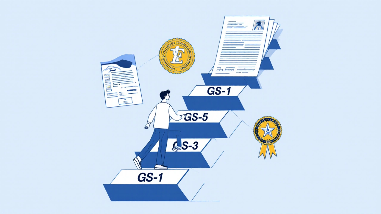 A symbolic ladder showing career progression from entry-level federal work.