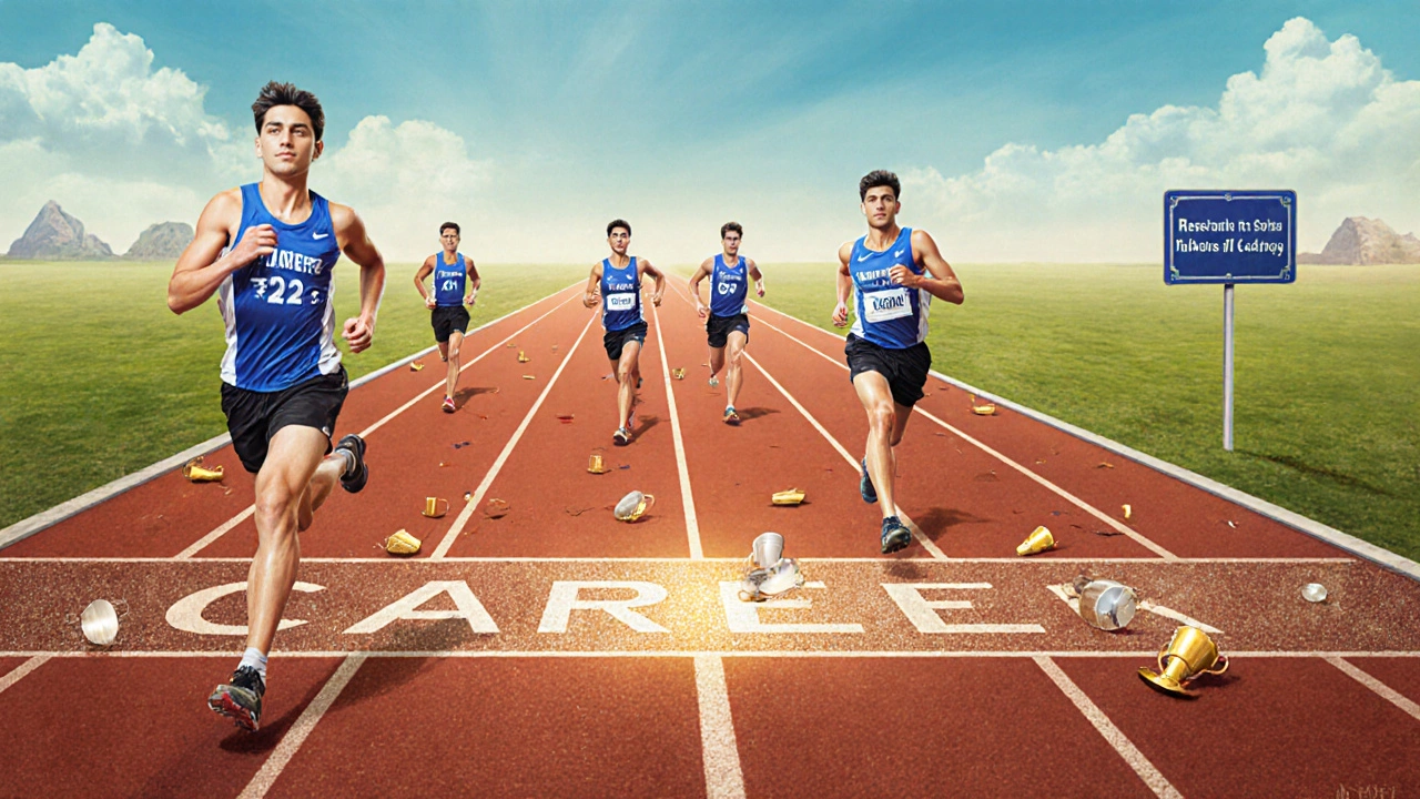 Runners on a career marathon path, some chasing a high salary finish line, others heading toward diverse goals.